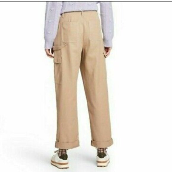 Sandy Liang X Target Cargo Carpenter Pants Tan Wide Leg High Rise sz 8 - Picture 4 of 13